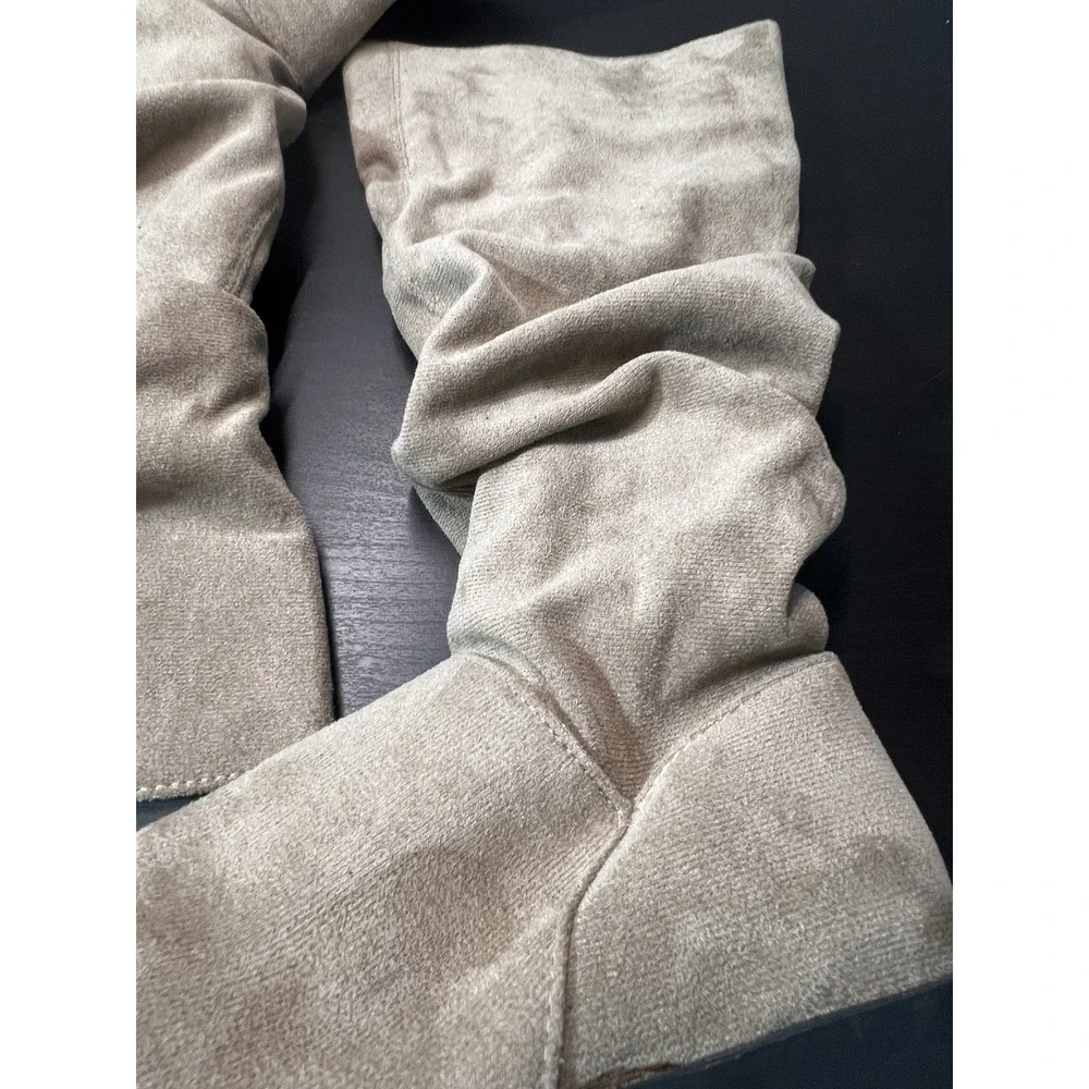 Women's Taupe Faux Suede Slouch Knee-High Boots EU 38 US 7.5‎ Pull-On Flat Heel